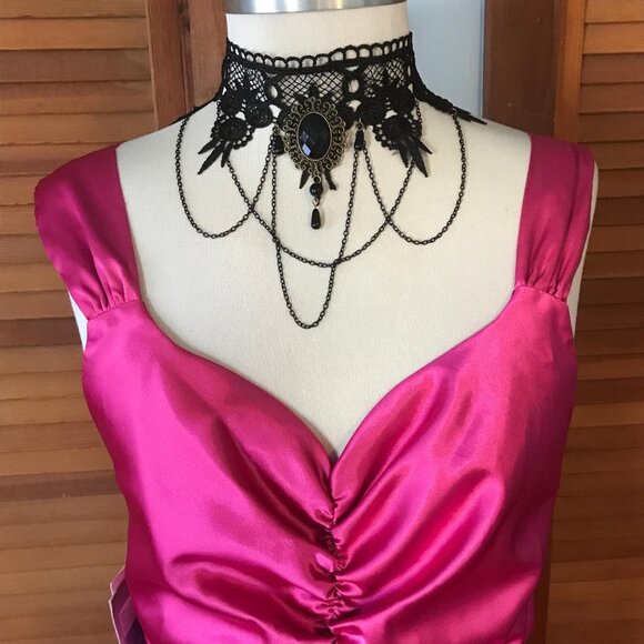 Jessica McClintock Vintage Victorian Lolita Fuchsia Ruffle Train Evening Gown L - Picture 3 of 8